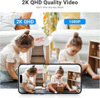 Security Camera Indoor Cam-2K 360° WiFi Cameras for Home Security,Pan & Tilt,Pet/Dog/Baby Camera with Phone app,2-Way Audio,Night Vision,24/7 Cloud & Micro SD Card Storage 2 Pack