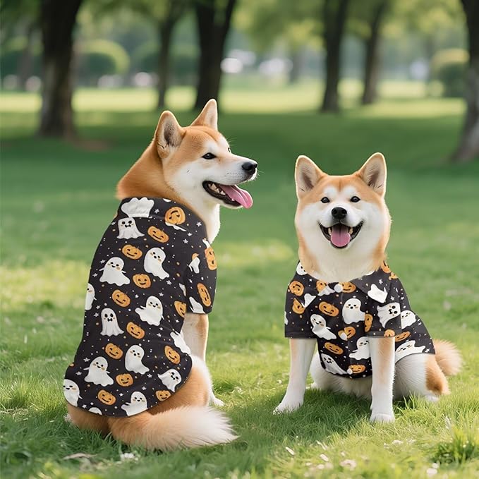Dog Halloween Shirt Ghost Puppy Clothes Breathable Polyester Pet Doggy Shirts Puppy Outfit Apparel Coats for Pet Dog Cat Doggie Shirt Summer Cat Apparel for Yorkie Chihuahua