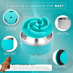 64 OZ Dog Bowl with Slow Feeder Insert Stainless Steel Pet Water Bowl for Medium & Large Breed Non Slip Rubber Base & Plastic Puzzle Feeder - Teal