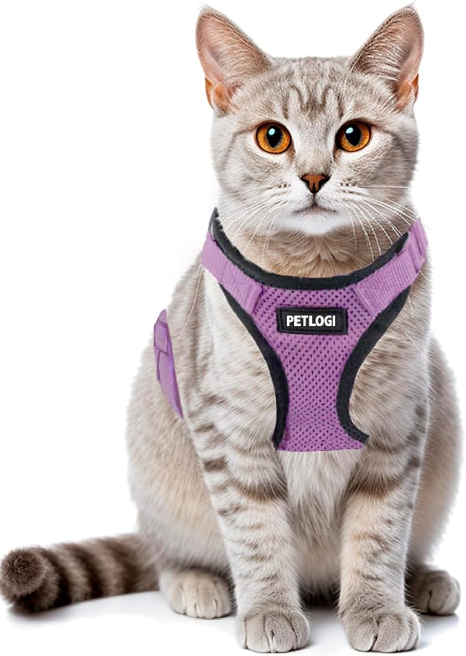 Cat Harness Escape Proof with Leash for Walking, Travel Vest Soft Chest Support, Adjustable Size, Escape Proof Soft Adjustable Vest Harnesses, Breathable, Kittens, Small Dogs (美/背縄/紫1/S)