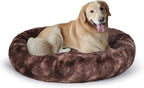 Oval Calming Donut Cuddler Dog Bed,Shag Faux Fur Cat Bed Washable Round Pillow Pet Bed(30"/36"/43") for Small Medium Dogs (XL(36"x27"x7"), Brown2021)
