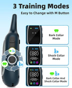 2-in-1 Dog Shock Collar and Bark Collar for Dogs – 3300FT Dog Training Collar with Remote, IP67 Waterproof e Collar with Anti-Bark/Beep/Vibration/Shock Modes for Small Medium Large Dog(8-120Lbs)