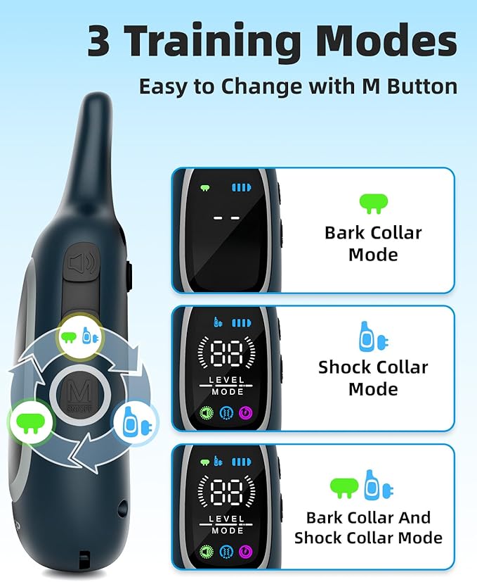 2-in-1 Dog Shock Collar and Bark Collar for Dogs – 3300FT Dog Training Collar with Remote, IP67 Waterproof e Collar with Anti-Bark/Beep/Vibration/Shock Modes for Small Medium Large Dog(8-120Lbs)