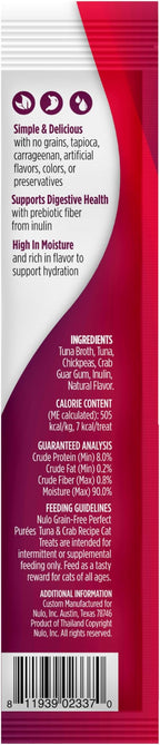 Nulo Freestyle Grain-Free Perfect Purees Premium Wet Cat Treats, Squeezable Meal Topper for Felines, High Moisture Content to Support Cat Hydration, 0.5 Ounce, Tuna & Crab (Pack of 48)