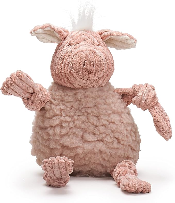 HuggleHounds Knottie Plush Dog Toy - Dog Stuffed Animal Toy, Puppy Toys, Squeaky Dog Toy for Small, Medium & Large Dogs, Soft Fleece, Durable Plush to Keep Them Busy - Penelope Pig, Large