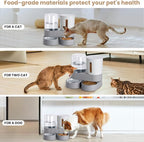 Automatic Dog Cat Water Dispenser Gravity Feeder and Water Dispenser Stainless Steel 2-in-1 Set Large Capacity Dispenser for Pets Dogs, Puppies, Kittens（Grey）