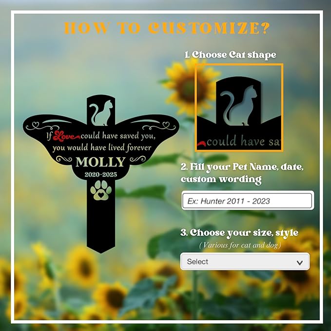 Cat Memorial Garden Marker | Engraved Pet Headstone with Custom Name and Dates | Outdoor Cat Tombstone for Yard | Garden or Cemetery | Pet Grave Markers Cats