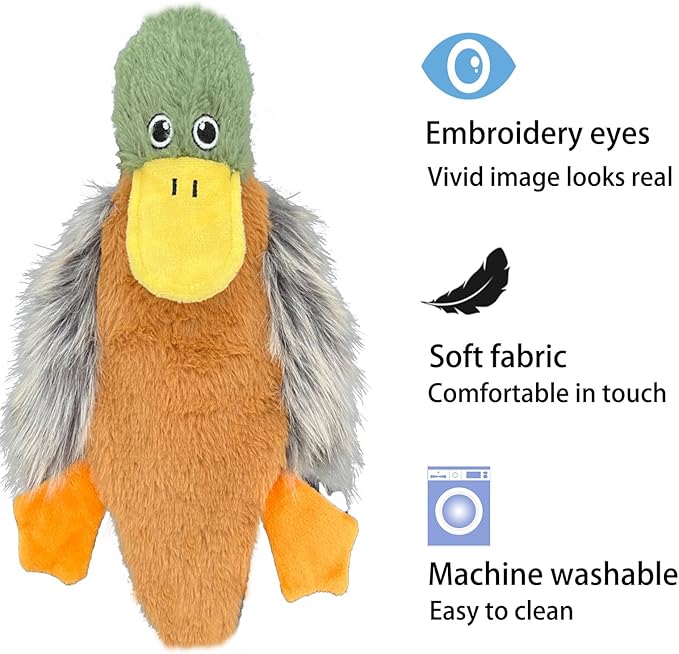 No Stuffing Toys 3 Pack, Squeaky Dog Toys for Large Dogs, Plush Toys for Aggressive Chewers, Indestructible Crinkle Paper Duck Dog Toy, Puppy Chew Toys for Teething (Soft Plush)