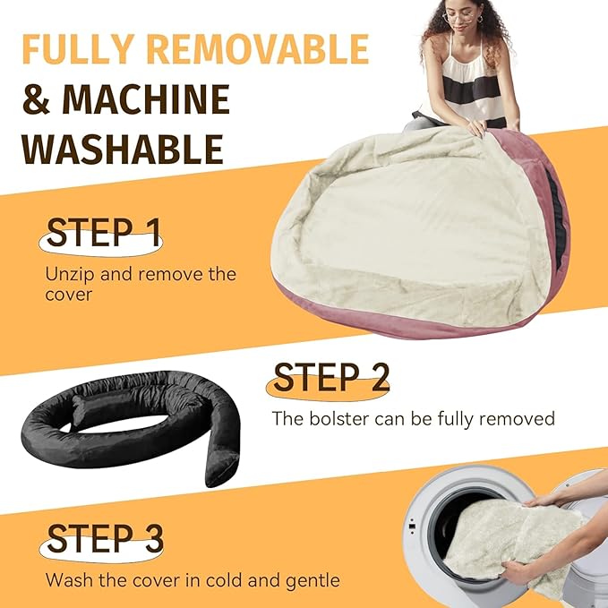 Orthopedic Waterproof Large Memory Foam Dog Bed: Washable Dog Bed with Bolsters - XXL Orthopedic Removable Cover for Medium Large Sized Pet - Non-Slip Bottom - Pink