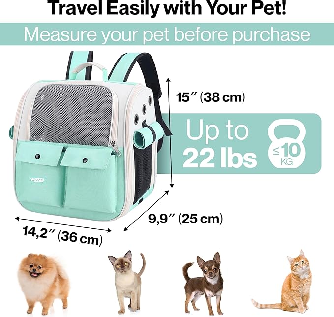 Pet Backpack Carrier for Small Dogs, Cats, Kittens, Rabbits – Airline Approved Travel Bag with Breathable Mesh and Padded Straps – Soft-Sided Cat Carrier Backpack for Hiking, Camping, Trips