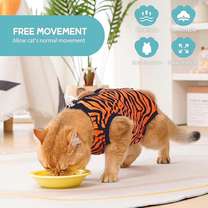 Avont Cat Recovery Suit - Kitten Onesie for Cats After Surgery, Cone of Shame Alternative Surgical Spay Suit for Female Cat, Post-Surgery or Skin Diseases Protection -Tiger(M)