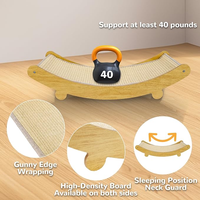 Multi-Functional Wooden Cat Scratcher Bed for Small Pets & Cats, Durable Sisal Post with Cozy Napping Lounge, Indoor Furniture Protector