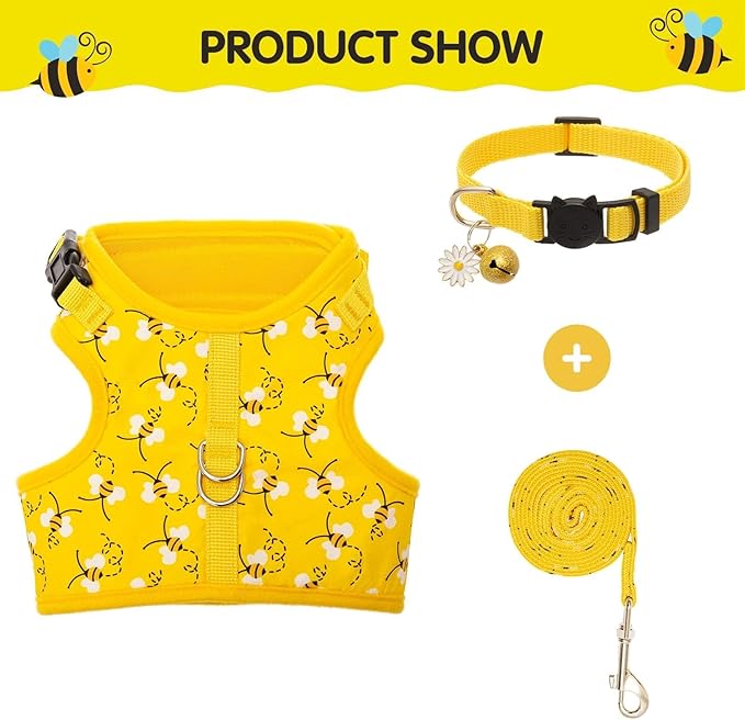 Cat Harness with Leash and Collar for Walking - Escape Proof with 59 Inches Leash - Adjustable Soft Vest Harnesses for Medium Large Cats