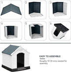 YITAHOME Large Plastic Dog House Outdoor Indoor Doghouse Puppy Shelter Water Resistant Easy Assembly Sturdy Dog Kennel with Air Vents and Elevated Floor