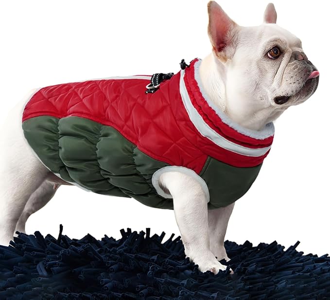 FUAMEY Dog Coat for Large Dogs,Waterproof Dog Winter Jacket with Harness Built in Puppy Cold Weather Coats Reflective Pet Vest with Zipper Warm Fleece Dogs Snowsuit Windproof Christmas XXL