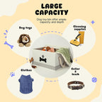 Dog Toy Basket with Lid, Dog Basket for Toys, Dog Toy Box with Cotton Rope Handles, Collapsible Storage Bins for Dog Toys, Dog Storage Organizer, Beige-Gray