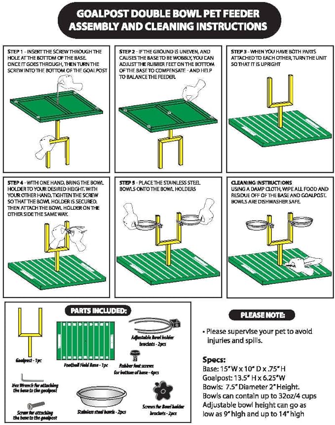 NCAA Texas Longhorns Goalpost Football Field Dog Feeder – Adjustable Elevated Dog Bowls with Stand, 2 Stainless Steel Bowls, Non-Slip Rubber Feet, Raised Pet Feeder for Large & Small Dogs