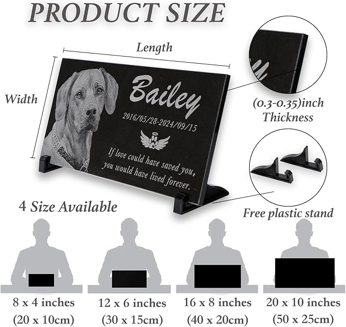 Personalized Black Granite pet Memorial Stone, Garden Plaque Engraved with Photo for Dogs, Customized Headstone for Cemetery Decoration, Memorial Gifts for Loss of Dog, Cats and Family Pets