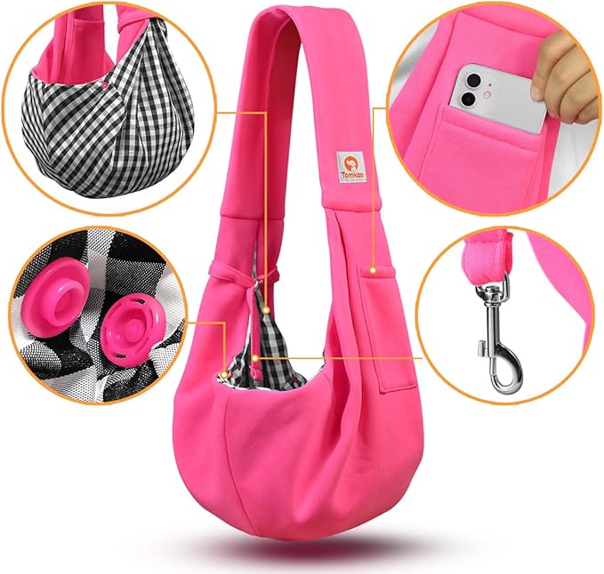 Tomkas Small Dog Sling Carrier - Classic Pocket & Classic Strap - for 3-10 lbs Pets(Rosered)