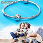 EMOSTAR Dog Paw Print Charms with Various Birthstone Crystals, 925 Sterling Silver Pawprint Beads for 3mm Snake Chain, Pet Lover Gifts for European Women Bracelet