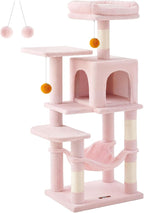 Feandrea Cat Tree, 44.1-Inch Cat Tower for Indoor Cats, Multi-Level Cat Condo with 4 Scratching Posts, 2 Perches, Hammock, Cave, Jelly Pink UPCT261P01