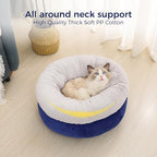 Cat Bed for Indoor Cats,Round Cat Bed for Small Pets,Washable Pet Bed with Non-Skid Bottom,Pet Bed for Puppy and Kitty,19 Inches,Navy