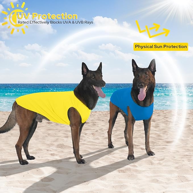 2 Pieces Dog Shirts, Soft and Cool Dog Sleeveless Vest, Breathable Lightweight Pet Tshirt, Summer Pet Apparel Tank Top for Medium Large Pets - Yellow+Blue (XL)