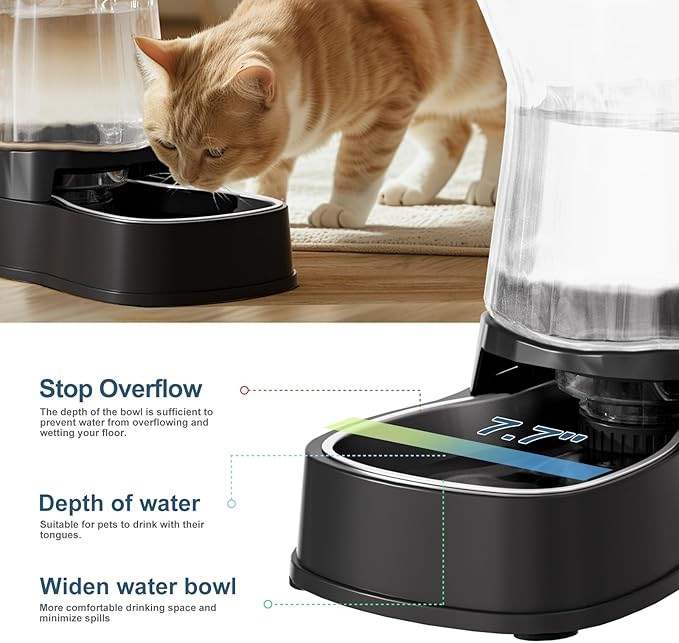 Automatic Gravity Water Dispenser for Dogs, 1Gallon Stainless Steel Dog and Cat Water Bowl Dispenser, Dog Water Fountain Dispenser for Small&Medium Dogs, Cats, Puppies(Black)