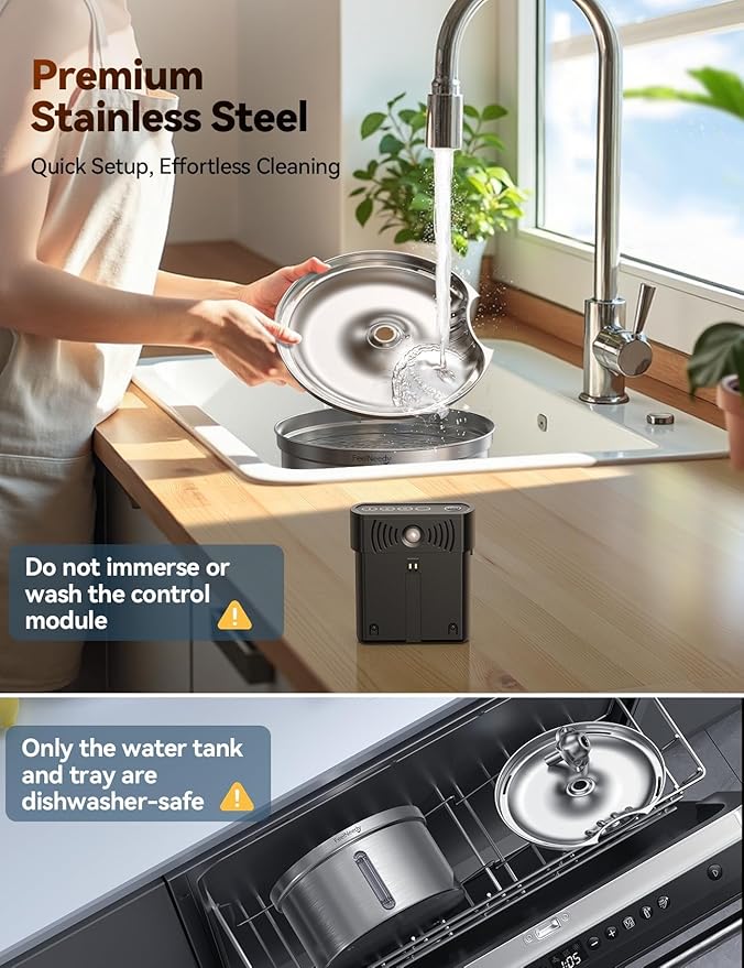 Wireless Stainless Steel Cat Water Fountain- Safe Water-Electric Isolation, 3.5L Capacity with 4000mAh Detachable Battery, XL Filter, Ultra-Quiet Pump, Battery Operated Smart Sensing for Cats & Pets