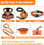 No Pull Dog Harness, Collar & Leash Set | Includes Dog Seat Belt, Collapsible Bowls & Poop Bag Dispenser. Ideal for Training, Walking, Hiking. Fits Small to Large Dogs(Orange-XL)