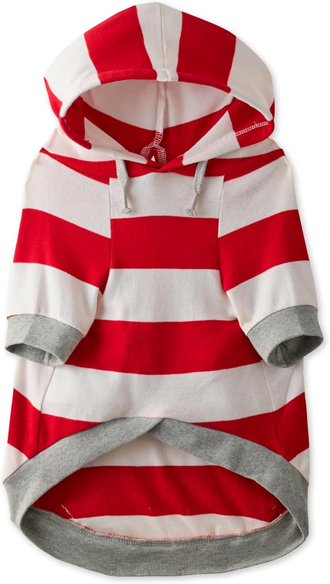 Rocky – The Orginal Lightweight Hooded TEE 100% Organic Cotton Dog Hoodie Pet Coat Sweater for Small, Medium, Large Dogs, Red Bold Stripe, X-Small