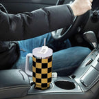 Boccsty Black Gold Squares Checkered Insulated Tumblers Reusable Stainless Steel Tumbler 40 oz Cup Coffee Travel Mug Water Bottle with Handle & Flip Straw for Home Office Car