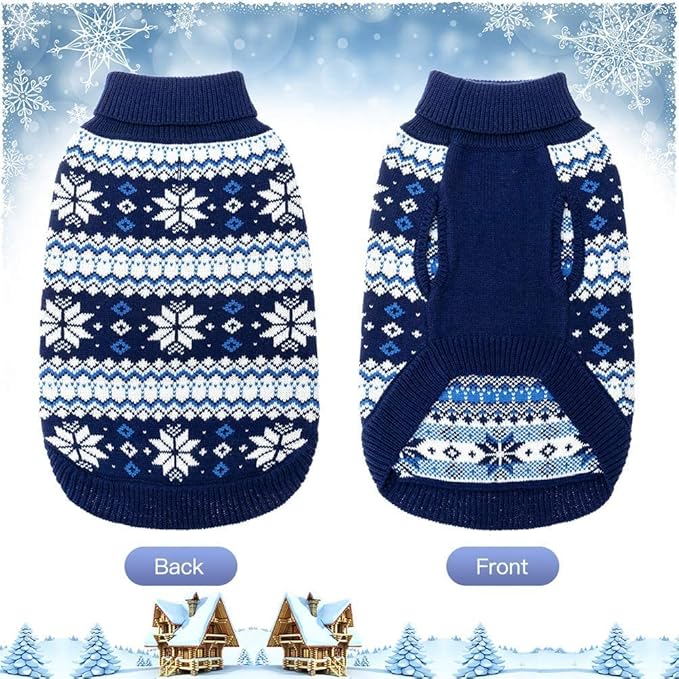 KOOLTAIL Cable Knit Dog Sweater Turtleneck, Cold Weather Pullover Classic Knitwear, Snowflake Pattern Thick Warm Winter Pet Clothes, Dog Christmas Sweater for Small Medium Large Dogs Cats,Navy Blue ML