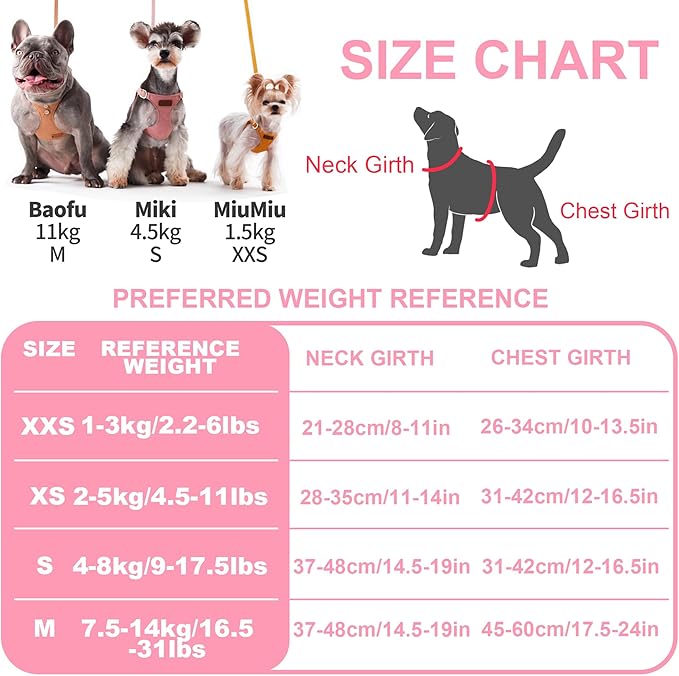 Puppytie No Pull xs Dog Harness with Multifunction Dog Leash,Soft Adjustable No Choke Escape Proof Pet Harness Vest,Glossy Pink,XS