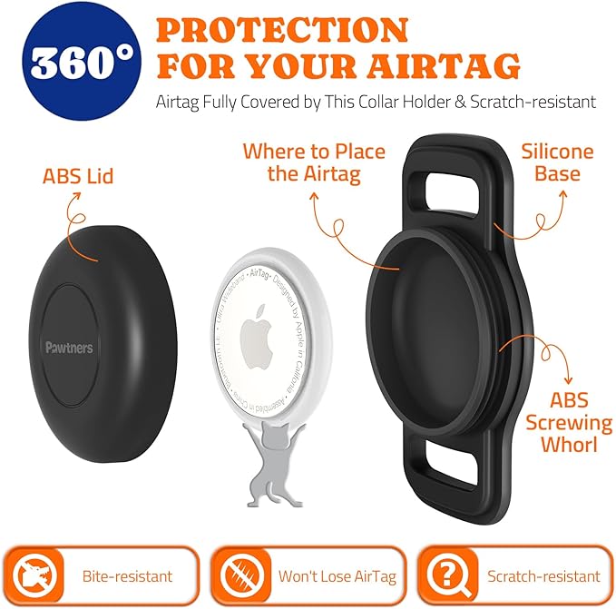 Waterproof Airtag Dog Collar Holder: 2 Pack Soft Silicone Air Tag Holder for Pet Dogs Cats Collar, IPX8 Waterproof AirTag Dog Tracker Protective Cover, Collar Holder Compatible with Apple Airtag