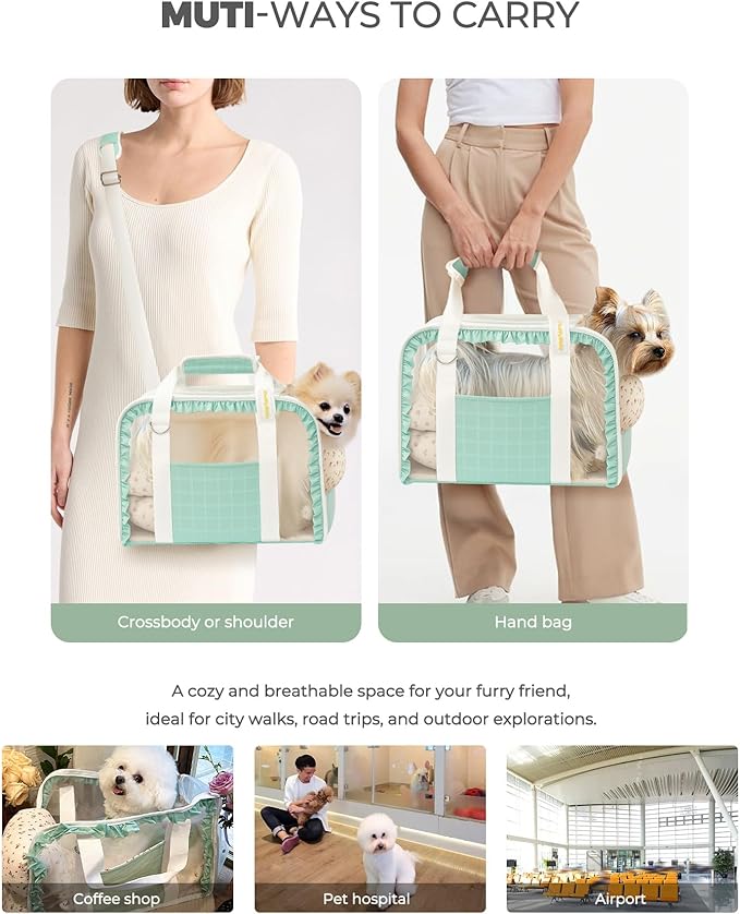 Pet Carrier for Medium Cats, Dog Carrier with Soft-Sided Cat Carriers with Breathable Mesh for Small/Medium Cats Dogs Puppies (Up to 13lbs), Foldable with Safety Buckle for Travel - Green