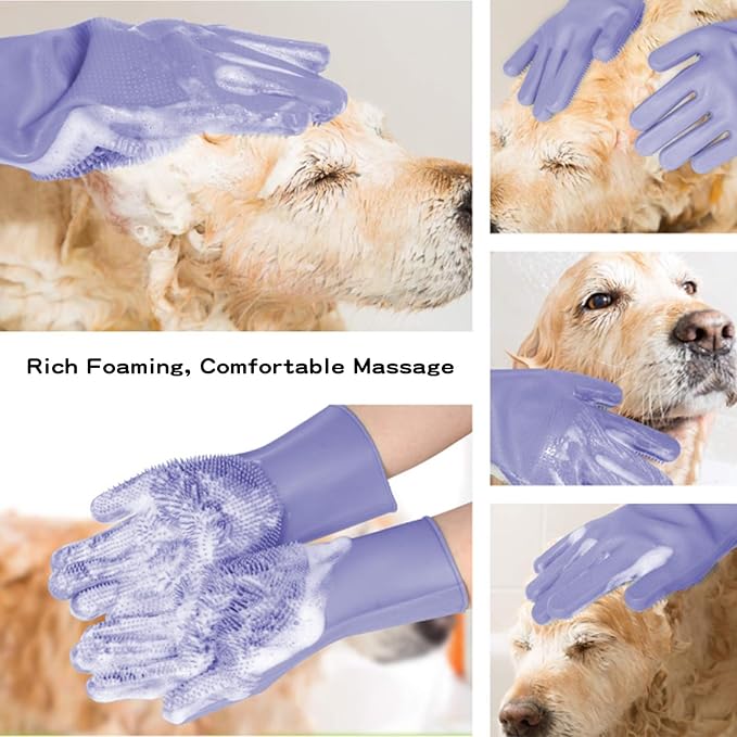 5-Finger Dog Grooming Gloves - High Density Silicone Teeth for Bathing Massage & Shedding Removal for Dogs and Cats