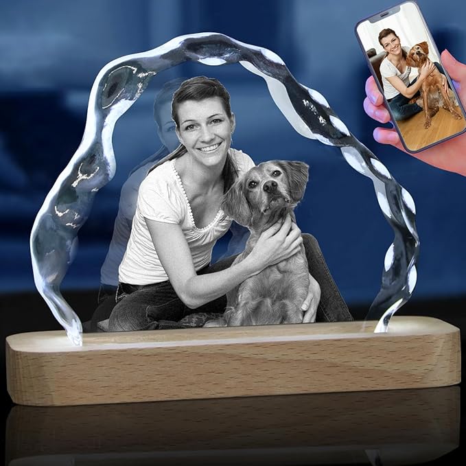 Personalized Dog Memorial Gifts, Custom Pet 3D Crystal Photo，Pet Memorial,3D Engraved Crystal Keepsake Gift, Dogs Or Cats Personalized Photo Frame