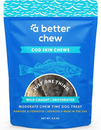 A Better CHEW – Wild Caught Cod Skin Dog Treats | Sourced and Made in The USA, Single Ingredient, Dehydrated | Natural, Healthy Alternative to Rawhides + Bully Sticks, Long Lasting Chew