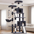 Cat Tree for Indoor Cats, 71'' (180cm) Multi-Level Cat Tower for Large Adult, Sturdy Cat Tree House with 2 Scratching Boards 7 Posts, 2 Plush Perches/Condos, Hammock, Smoky Gray GCT032G