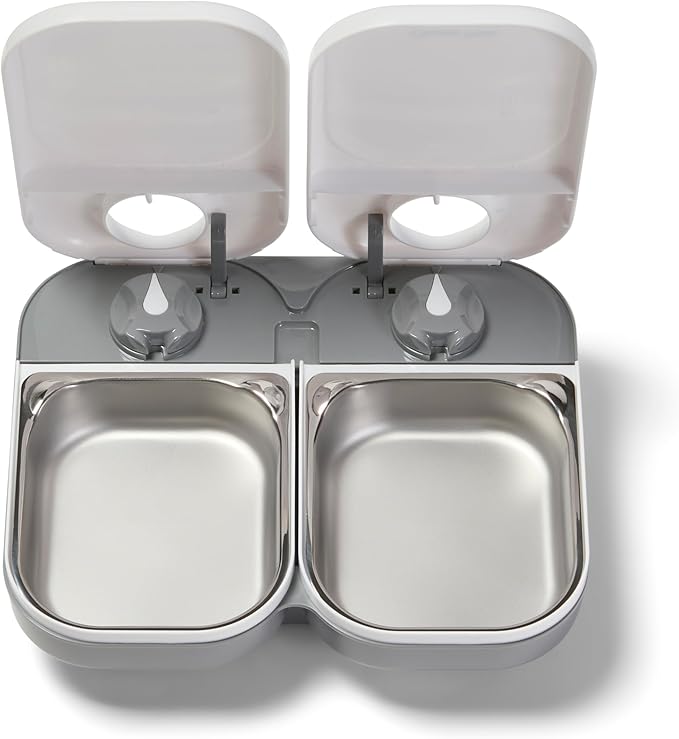 Closer Pets C200 2 Meal Timer-Controlled Automatic Pet Feeder - for Cats and Small Dogs, Wet or Dry Food, Stainless Steel Bowl Inserts and Ice Pack, up to 0.88 lb Each, White