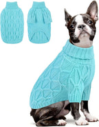 Queenmore Large Dog Sweater,Dog Sweaters for Large Dogs Male Female,Thanksgiving Fall Knit Sweater for Dogs,Turtleneck Thick DogSweaters,Knitwear Pet Clothes for Corgi,French Bulldog(Lake Blue,L)