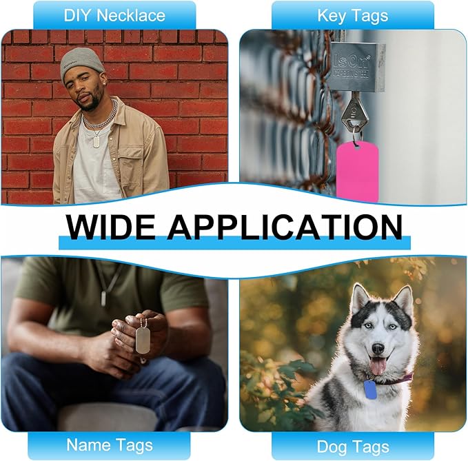 MECCANIXITY Blank Dog Tags Rectangle Blank Aluminum Blank Keychains Laser Engraving Blanks ID Name Tag Metal Personalized Pet Tags for DIY Crafts Gold, 300 Pack