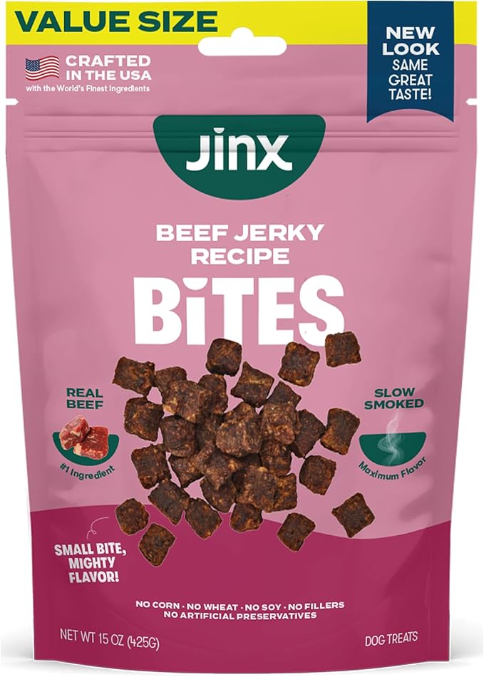 Jinx Beef Bites Jerky Dog Treats - Soft & Chewy, All Natural Dog Jerky Treats with Grass-Fed Beef - Pet Products for All Dogs (Puppies, Adults & Seniors) - 15oz