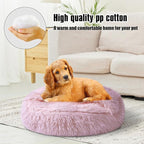 Calming Dog Beds & Cat Cave Bed with Hooded Cover,Washable Round Beds for Small Medium Pets,Anti-Slip Faux Fur Fluffy Coved Bed,Comfortable Warming Pet Bed(24 * 24inch,Light Pink)