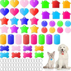 Frienda 48 Pcs Blank Pet ID Tag Colorful Aluminum Dog Cat Badge Blank Round Heart Star Bone House Rectangle Tags with Ring Pet ID Badge Pendant with Hole for Dog Cat Name Phone Number, 6 Styles