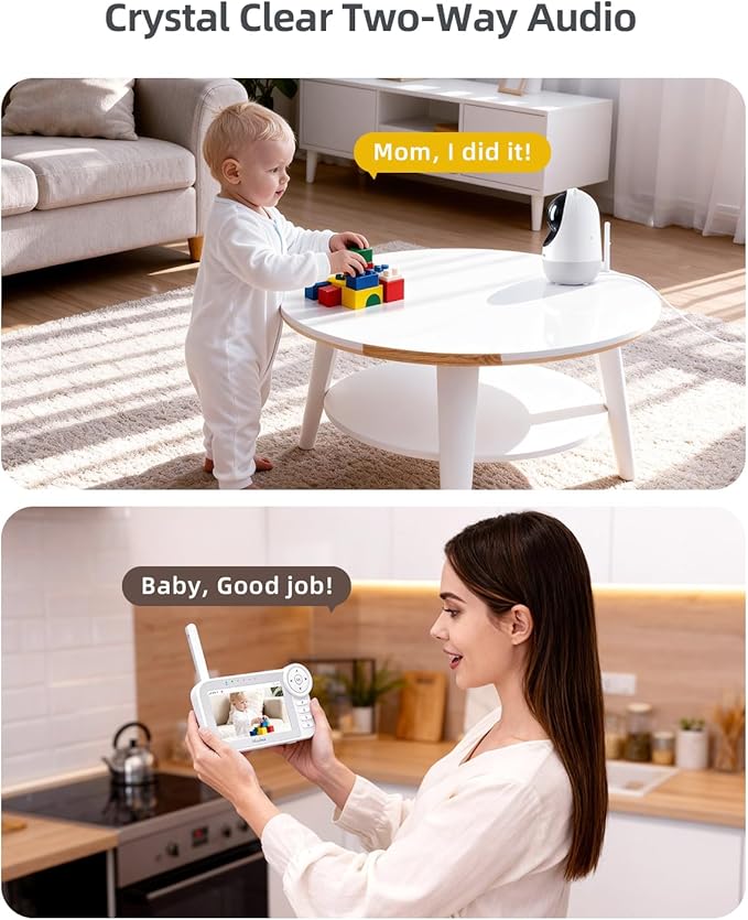 Madaz No WiFi Baby Monitor with Color Night Vision, 5" HD Display,1080P Pan Tilt Zoom Camera, Lullabies, Temperature Sensor, 2-Way Talk, 1000ft Range + Duck Night Light