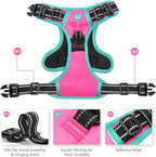 PHOEPET 2019 Upgraded No Pull Dog Harness, Reflective Adjustable Vest, with a Training Handle + 2 Metal Leash Hooks+ 3 Snap Buckles +4 Slide Buckles(L, Pink)
