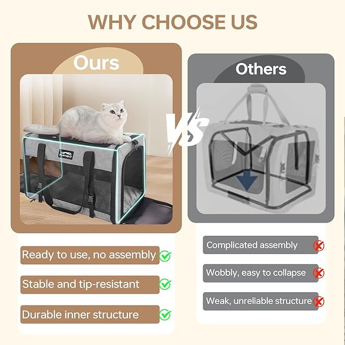 Soft Sided Two Cats Dog Carrier up to 25 lbs, Portable Mesh Pet Travel Bag for Medium Puppy Big Cats, Collapsible Puppy Crate Home Outdoor 20x13x13in, Grey