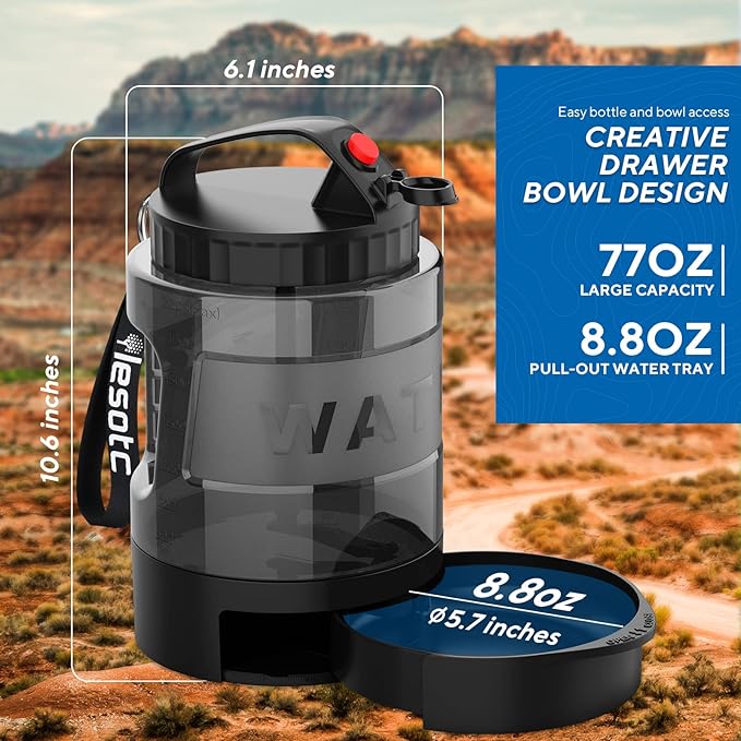 lesotc Portable Dog Travel Water Bottle, 77oz Large Travel Water Bowl for Dogs Camping Hiking Beach Hunting Essentials, Big Pet Bottles Bowl Water Dispenser for On The Go Park Car Walking Accessories